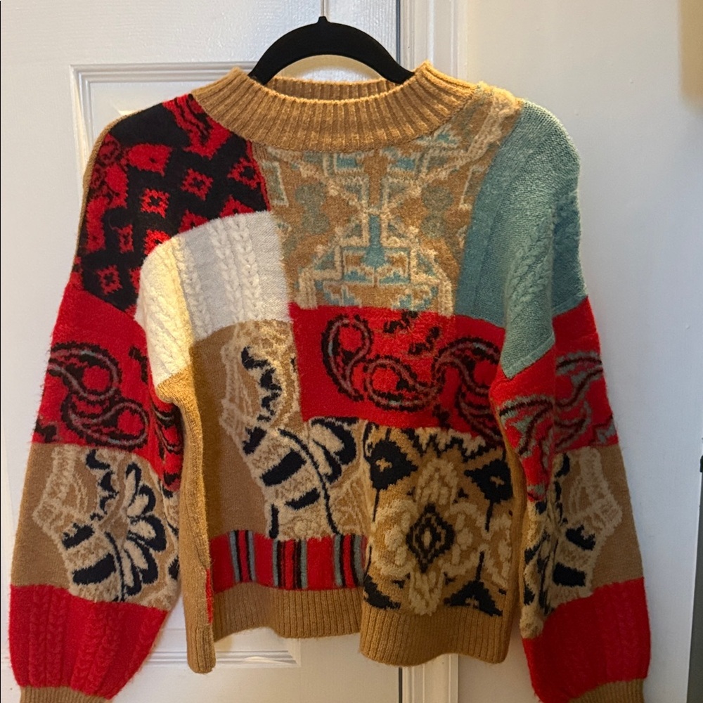 Anthropologie Multicolor Patchwork Sweater